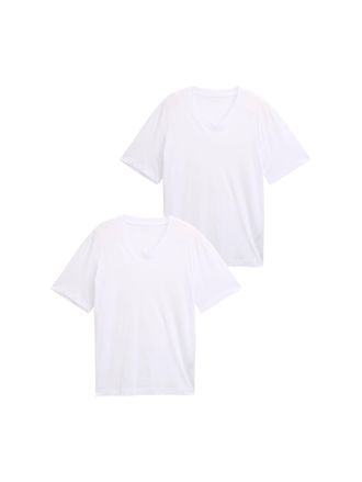 Tom Tailor T-Shirt TOM TAILOR, Herren, Gr. XL, weiss (wei&szlig;), Single Jersey, Obermaterial: 100% Baumwolle, unifarben, regular fit taillenbedeckt, V-Ausschnitt, ge