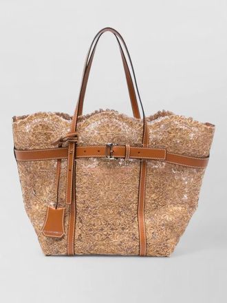 Ermanno Scervino beach bag shopper lace leather trim handles
