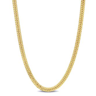 Amour Double Curb Link Chain Necklace In Yellow Plated Sterling Silver, 24 In