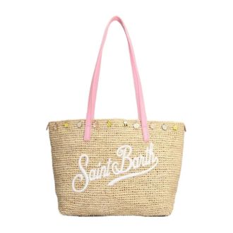 MC2 Saint Barth Tassen, Dames, Beige, ONE Size, Geborduurde Raffia Shopper