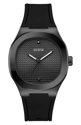 Guess Headline Silicone Strap Watch, 42mm in Black at Nordstrom