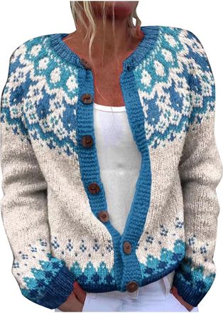 Generic Cardigans for Women Lightweight Long Sleeve Sweaters Retro Ethnic Style Knit Jackets Fall Open Front Cardigan Sweater Casual Button Down Sweatshirts P