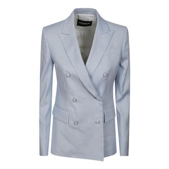 Dondup Jassen, Dames, Blauw, L, Linnen, Jewel Button Double-Breasted Blazer