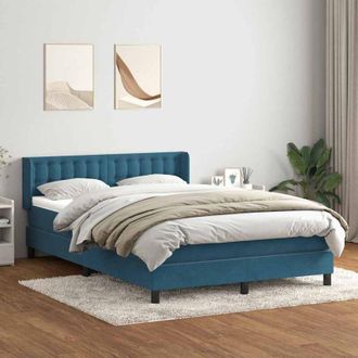 vidaXL Cama Box Spring Con Colch&oacute;n Terciopelo Azul Oscuro 140x210 Cm Vidaxl