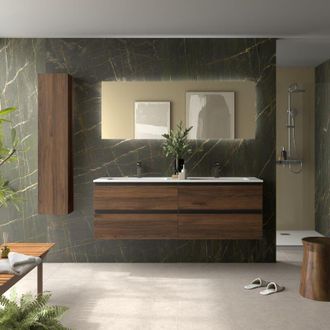 Cygnus Bath Mueble De Ba&ntilde;o Bequia Metal 160cm Nogal Lavabo Vilna Solid Surface