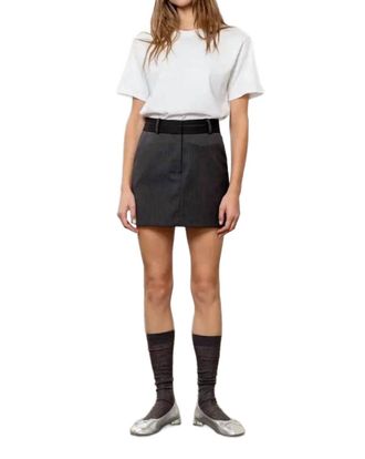 Moon River Stripe Mini Skirt In Charcaol