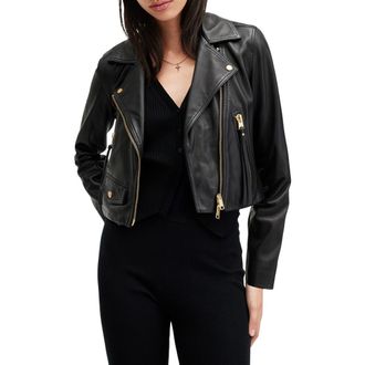 AllSaints Elora Biker Jacket in Black/Gold at Nordstrom Rack, Size 2 Us / 6 Uk