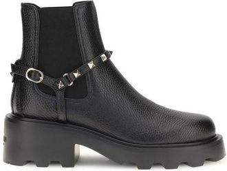 Valentino Garavani Black Calf Leather Bos Taurus Ankle Womens Boots