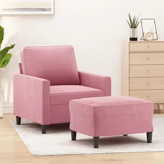 vidaXL Sill&oacute;n Con Taburete Terciopelo Rosa 60 Cm Vidaxl