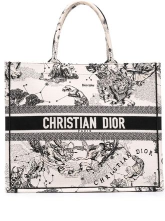 Dior 2021 Large Canvas Embroidered Zodiac Toile De Jouy Book tote bag - women - Canvas - One Size - White