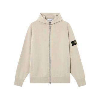 Stone Island Hoodies & sweatvesten, Heren, Beige, M, Wol, Zip-through Hooded Knit