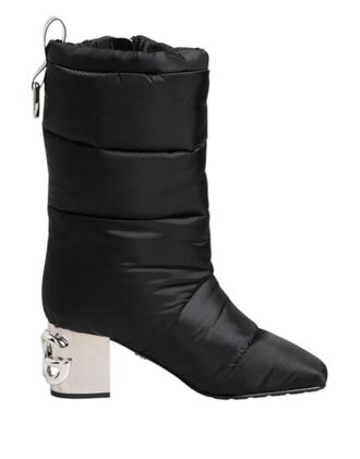 Dolce & Gabbana Black Padded Mid Calf Logo Heel Boots Womens Shoes