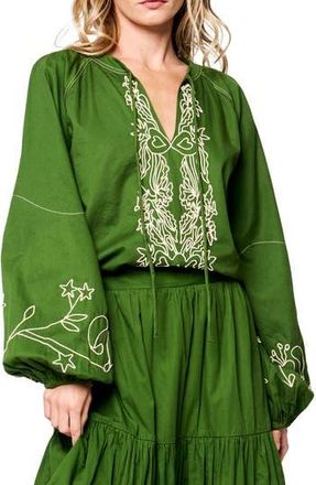 Ciebon Gracie Split Neck Top in Green Multi at Nordstrom Rack, Size Medium