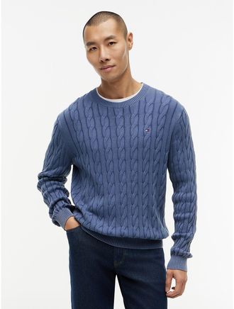 Tommy Hilfiger Mens Garment-Dyed Cable Knit Sweater - Blue - XXL
