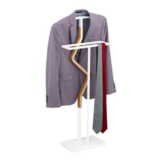 Relaxdays Gal&aacute;n Noche Madera Y Metal Zigzag, Traje Y Pantal&oacute;n, Dormitorio, Mozo Ropa, 107 X 48 X 20 Cm, Blanco Y Natural - Relaxdays