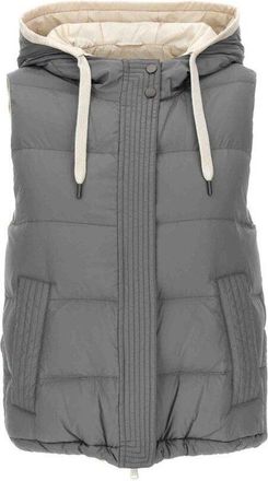 Brunello Cucinelli Medium Grey Padded Hooded Vest, Brand Size 50 (US Size 16)