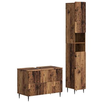 vidaXL Juego De Gabinete De Ba&ntilde;o De 2 Piezas Zwolle Madera Envejecida Vidaxl