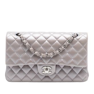 Chanel Silver Medium Classic Metallic Lambskin Double Flap