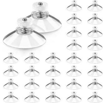 OEM Ganchos Con Ventosa - 32 Mm De Di&aacute;metro - Rosca M4 - Paquete De 20 Unidades - Aptos Para Ventanas, Ba&ntilde;os, Colgar, Etc. - Transparentes