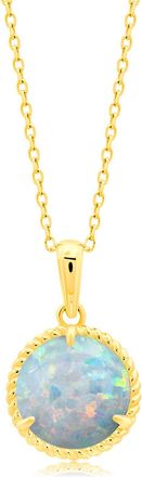 MAX + STONE 14k Yellow or White Gold Roped Halo 8mm Round Gemstone Pendant Necklace