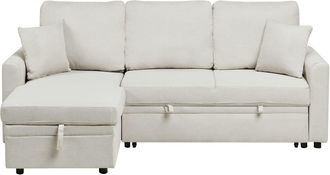 Beliani Sof&aacute; de 3 plazas de tejido beige 3 personas