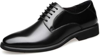 Generic Dress Shoes for Men Lace Up Round Burnished Toe Derby Shoes Leather Slip Resistant Block Heel Rubber Sole Anti-Slip Low Top Business(Black,5.5 UK)