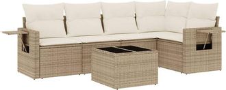 vidaXL Juego De Sof&aacute;s Jard&iacute;n Con Cojines 6 Pzas Rat&aacute;n Sint&eacute;tico Beige Vidaxl