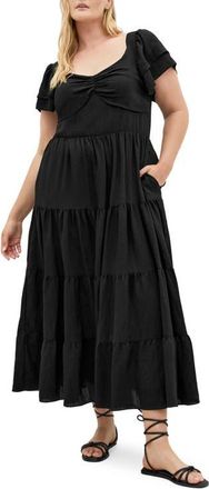 City Chic Leo Crinkle Midi Dress in Black at Nordstrom, Size Xxxs