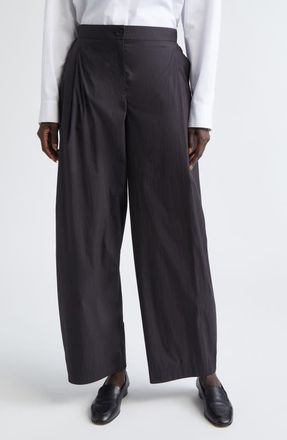 Lafayette 148 New York Cooper Pleated High Waist Barrel Leg Pants in Black at Nordstrom, Size X-Large