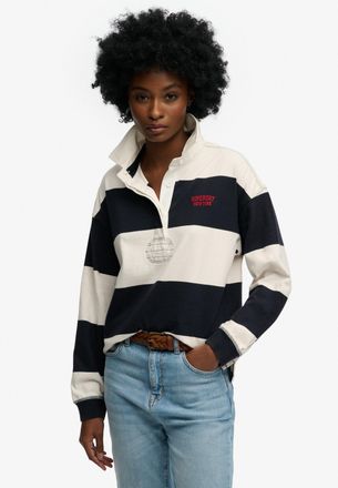 Superdry Langarm-Poloshirt SUPERDRY HERITAGE STRIPE RUGBY TOP, Damen, Gr. XL, navy, ecru, Single Jersey, Obermaterial: 100% Baumwolle, gestreift, oversize norm