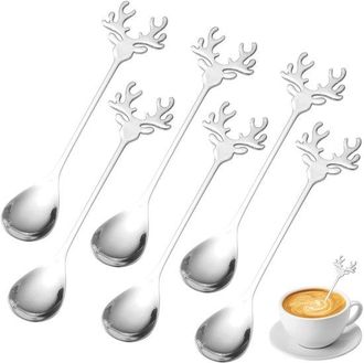 No Brand Cuchara Navide&ntilde;a - Acero Inoxidable - Juego De Cucharas De Caf&eacute; Creativas - Plateado - Caf&eacute;, T&eacute; Con Leche - 6 Piezas - Adecuado Para Cualquier Ocasi&oacute;n