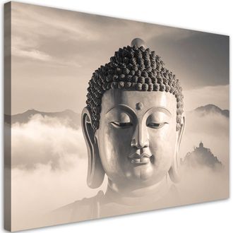 Feeby Cuadro Sobre Lienzo, Buda Con Las Monta&ntilde;as De Fondo Spa Zen Beige, 100x70