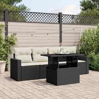 vidaXL Vidaxl - Set De Muebles De Jard&iacute;n 5 Pzas Y Cojines Rat&aacute;n Sint&eacute;tico Negro