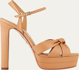 Aquazzura 130mm Nina Leather Knot Platform Sandals