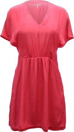 Maje V-neck Gathered Summer Dress in Fuchsia Pink Silk