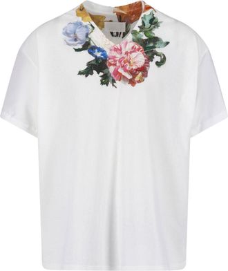 Maison Margiela White Floral Neckline Accent Cotton T-Shirt