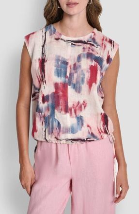 DKNY Straight Leg Linen Pants in Urban Bloom at Nordstrom, Size X-Large