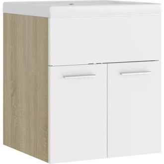 vidaXL Sink Cabinet with Built-in Basin White and Sonoma Oak Engineered Wood vidaXL