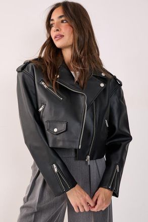 NASTY GAL Faux Leather Boxy Biker in Black at Nordstrom, Size 12