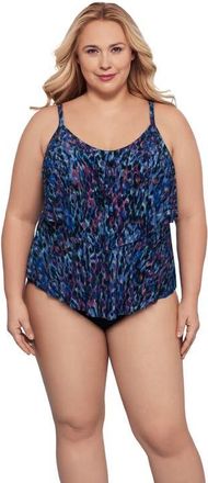 Trimshaper Ronnie 2 Tier Ruffle Plus Size Tankini Swimsuit Top in Mystic Skin at Nordstrom, Size 20W