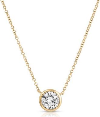 EF Collection Lab Grown Diamond Solitaire Floating Bezel Pendant Necklace in 14K Yellow Gold at Nordstrom, Size 18
