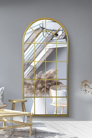 MirrorOutlet The Arcus Gold metal Arched Window Leaner / Wall Mirror 71 X 33.5 (180x85CM) | Size: 1 Pack