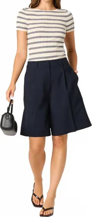 Astr Nikola Ribbed Scoop Back Sweater Top In Navy/cream Stripe