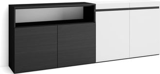 Skraut Home Aparadores Para Sal&oacute;n, Gran Capacidad De Almacenaje, 200x75x35cm, 4 Puertas, Armario, Zapatero, Estilo Moderno, Blanco Y Negro - Skraut Home