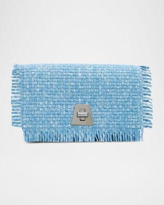 Akris Anouk Fringed Woven Cotton Twill Clutch Bag