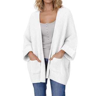 Generic Womens Long Cardigans Lightweight Warm Chunky Cable Knit Open Front Jacket Knee Length Cardigan Ladies Jumpers Plus Size Loose Solid Color Batwing Sle