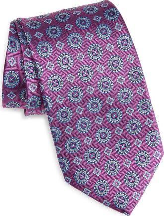 David Donahue Neat Medallion Silk Jacquard Tie in Berry at Nordstrom
