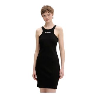 Karl Lagerfeld Kleedjes, Dames, Zwart, M, Katoen, KLJ Ribbed Jurk