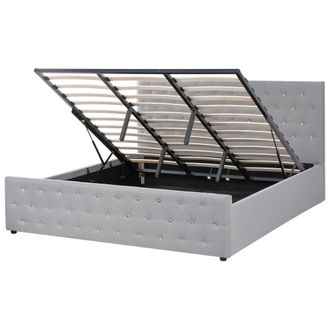 Beliani Cama Doble Tapizada En Terciopelo Gris Claro 180 X 200 Cm Con Almacenamiento Cabecero Acolchado Amiens