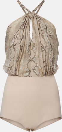 Elie Saab Snake-print silk chiffon halterneck maxi dress